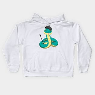 Snake as Painter with Paint brush Kids Hoodie